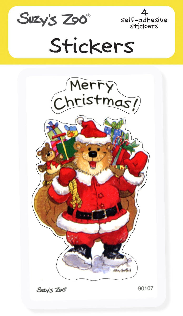 Merry Christmas Bear Stickers (4pack) Suzy's Zoo Store