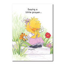 Suzy Ducken wants you to know, you are in her thoughts and prayers in this Suzy's Zoo get well greeting card.
