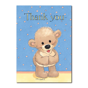 Boof says "thank you" with a deep bow and then with his paws stretched wide in this Suzy's Zoo Thank You greeting card.