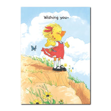 Suzy Ducken enjoys the warm, fragrant breezes up on Windy Hill in this Suzy's Zoo friendship greeting card.