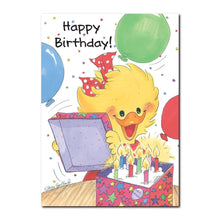 Suzy Ducken always enjoys fun surprises, especially on her birthday in this Suzy's Zoo happy birthday greeting card.