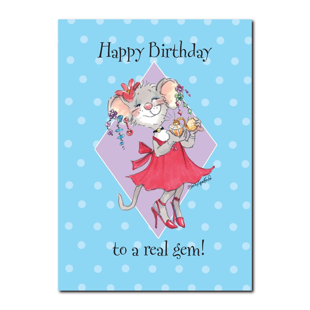 Tilly is a real gem and loves to get dressed up, especially on her birthday in this Suzy's Zoo happy birthday greeting card.