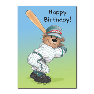 Homer Bear is the best slugger on the whole Diggers line-up. Look at 'im go in this Suzy's Zoo happy birthday greeting card.