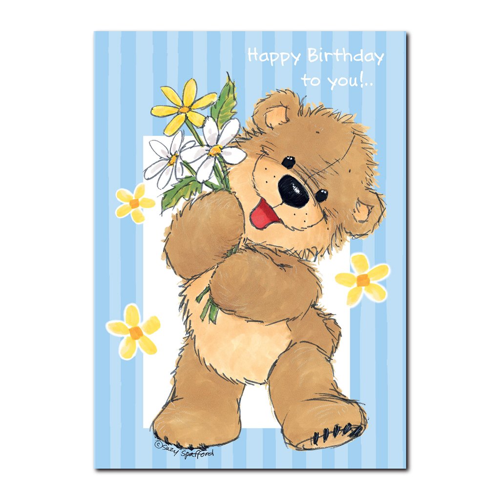 Here is Daisy Bear, bearing daisies, of course, in this Suzy's Zoo happy birthday greeting card.