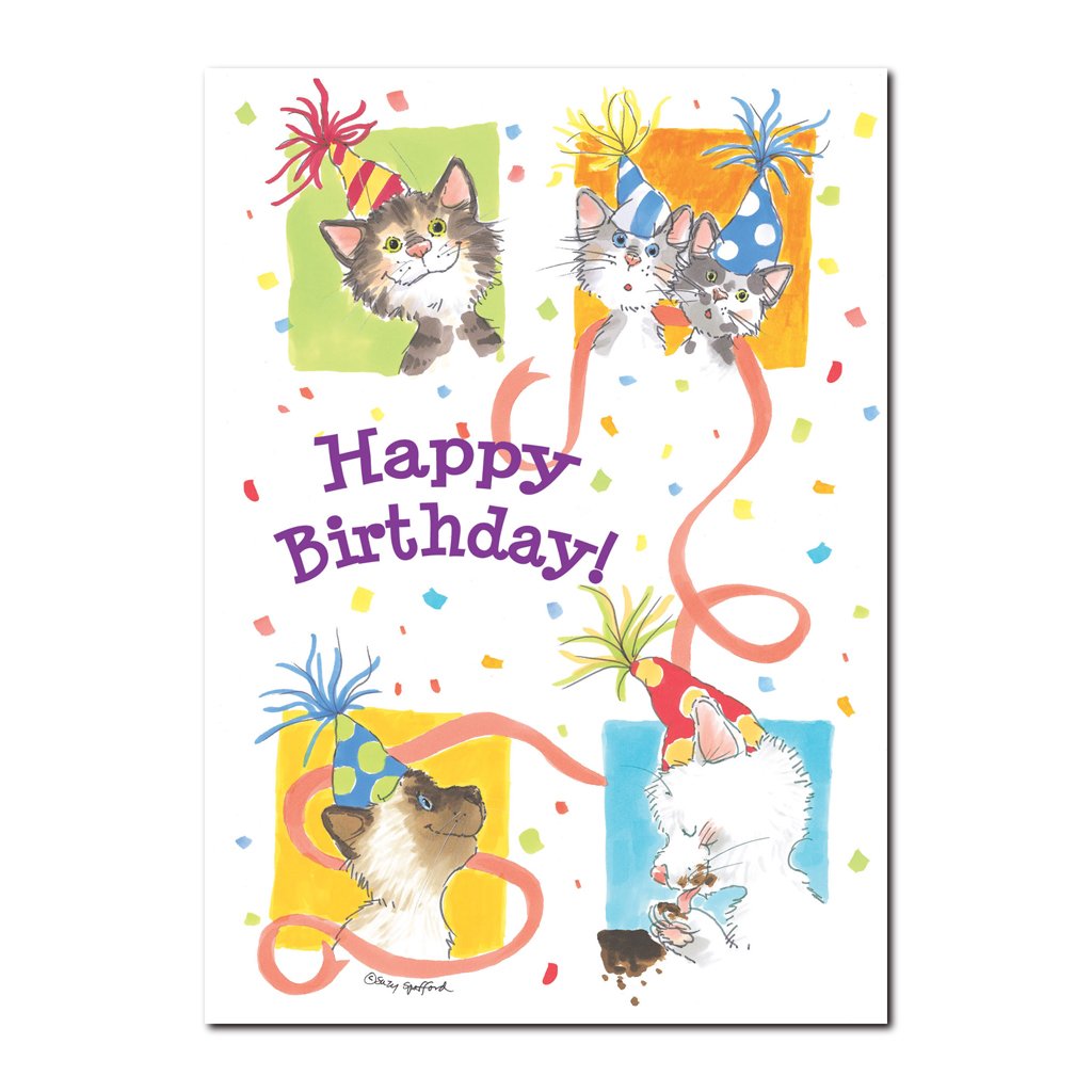 This Happy Birthday greeting card from Suzy's Zoo features The Duckport Kitties, who love to celebrate birthdays!