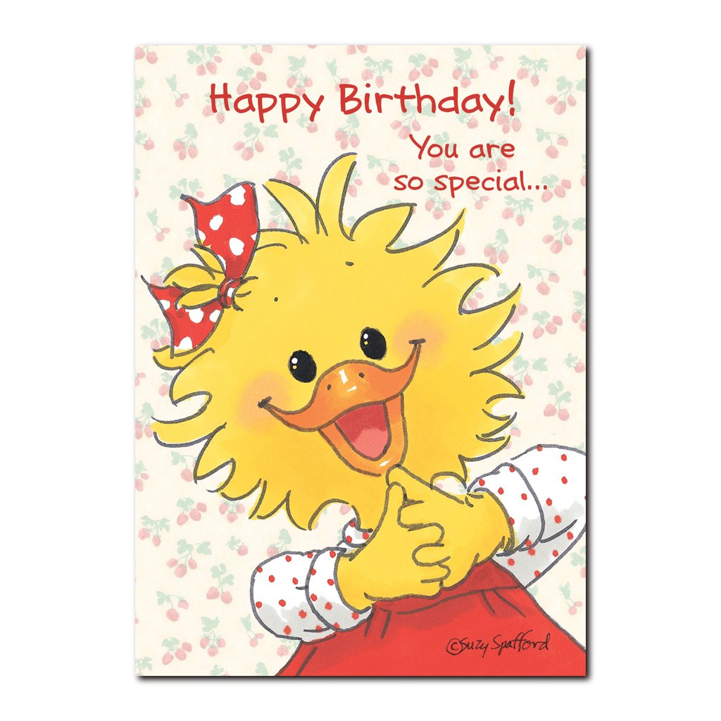 There is nobody in Duckport more special than Suzy Ducken, seen in this Happy Birthday greeting card from Suzy's Zoo.