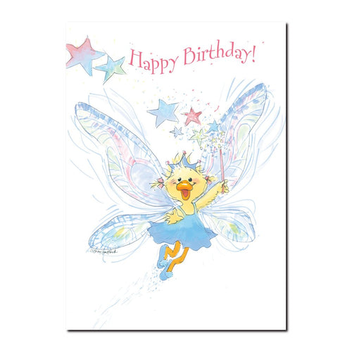 Polly Quacker is a lucky little duck with a fanciful imagination and sparkling dreams in this Suzy's Zoo Birthday card.