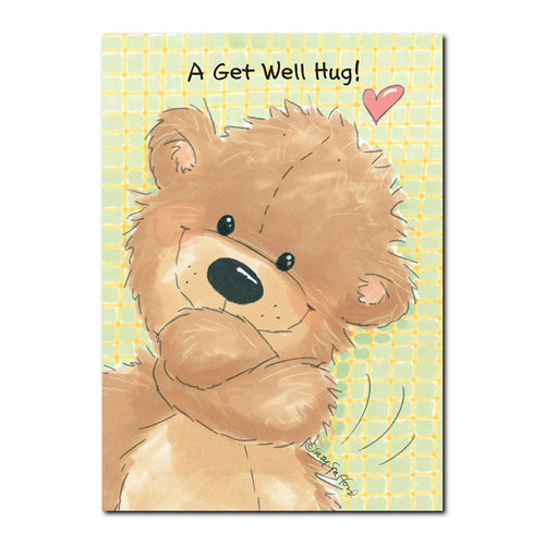 Willie Bear can give a get-well hug like no other bear in Duckport, in this Suzy's Zoo get well greeting card.