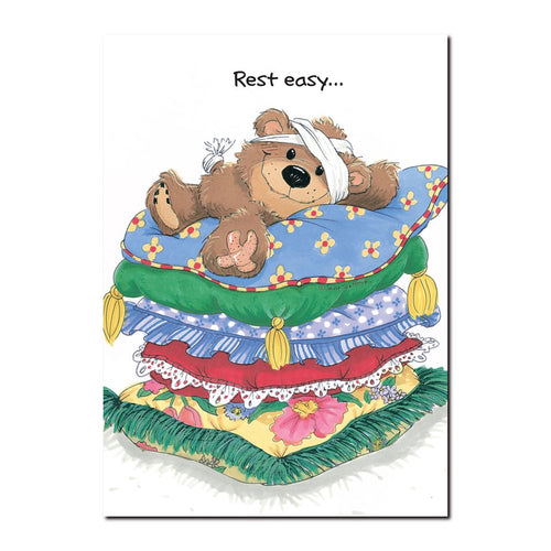 Willie the well-loved teddy bear is mending quickly under the good care of Suzy Ducken in this Suzy's Zoo get well card.
