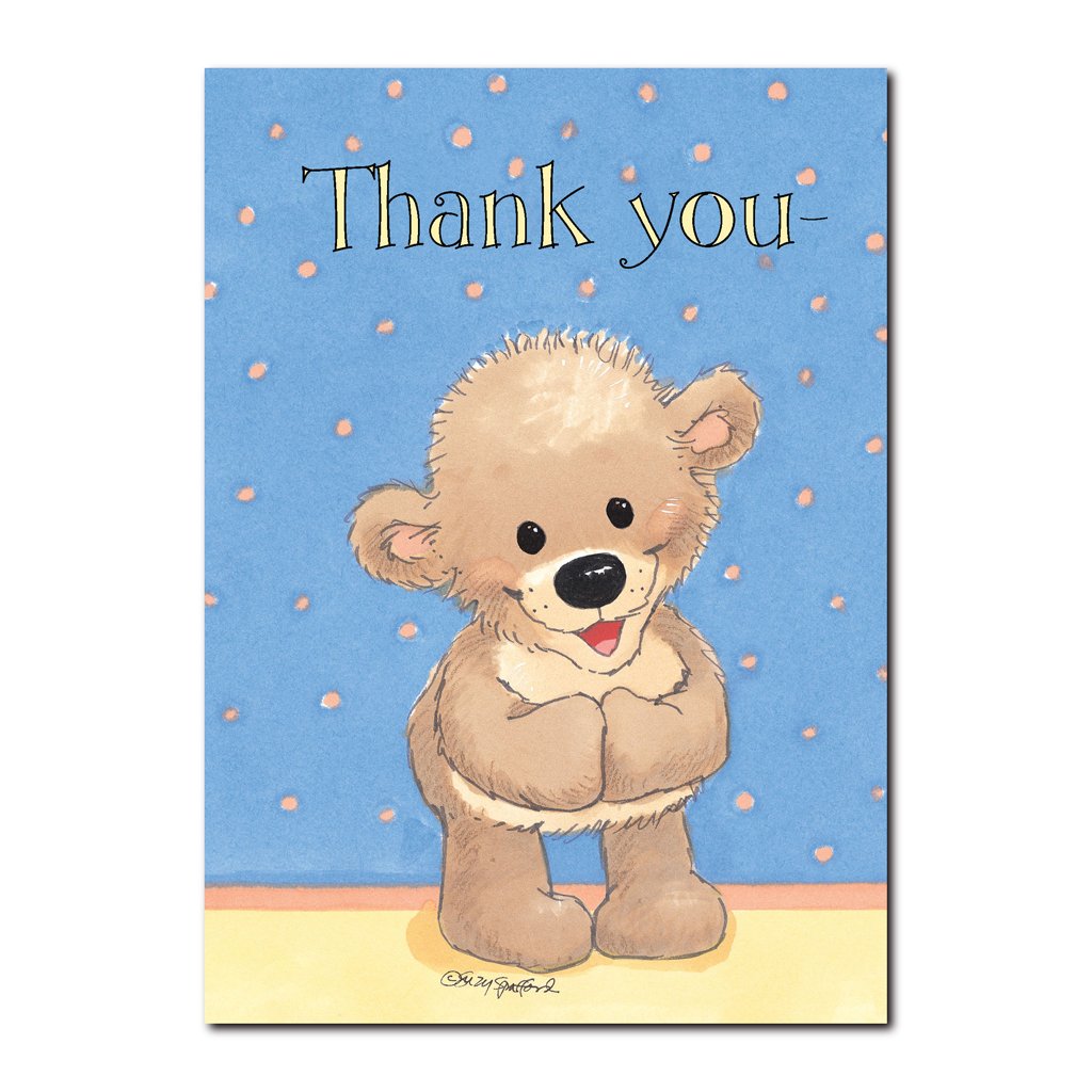 Boof says "thank you" with a deep bow and then with his paws stretched wide in this Suzy's Zoo Thank You greeting card.