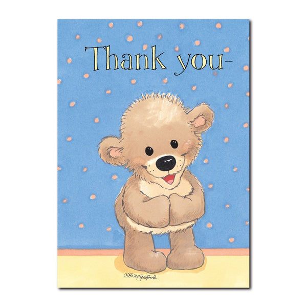 Boof says "thank you" with a deep bow and then with his paws stretched wide in this Suzy's Zoo Thank You greeting card.