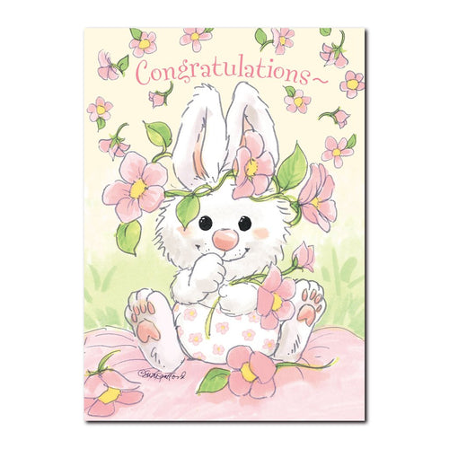 What can be sweeter than a new little baby bunny? A little GIRL baby bunny! Seen on this Suzy's Zoo baby congrats card.