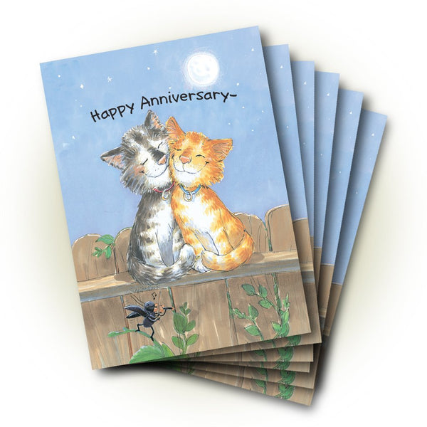 Kitty Couple on Fence Anniversary Greeting Card