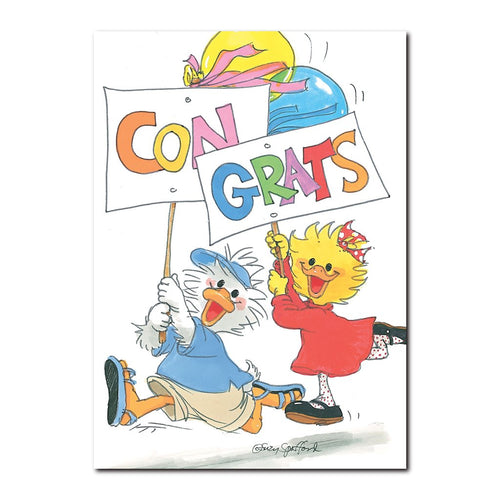 Jack and Suzy are excited for you on this congratulations greeting card from Suzy's Zoo.