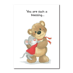 Herkimer Mouse has found a true friend in Willie Bear in this friendship greeting card from Suzy's Zoo.