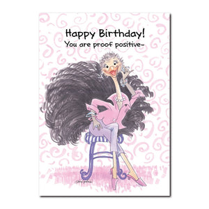 Cornelia O'Plume is an ostrich with her finer attributes in this Happy Birthday greeting card from Suzy's Zoo.