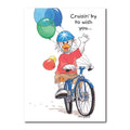 Bicycles are popular in Duckport - Jack Quacker is proud of his shiny racer in this Birthday greeting card from Suzy's Zoo.