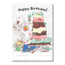 Jack Quacker took over the whole bakery to make this huge cake in this Birthday greeting card from Suzy's Zoo.