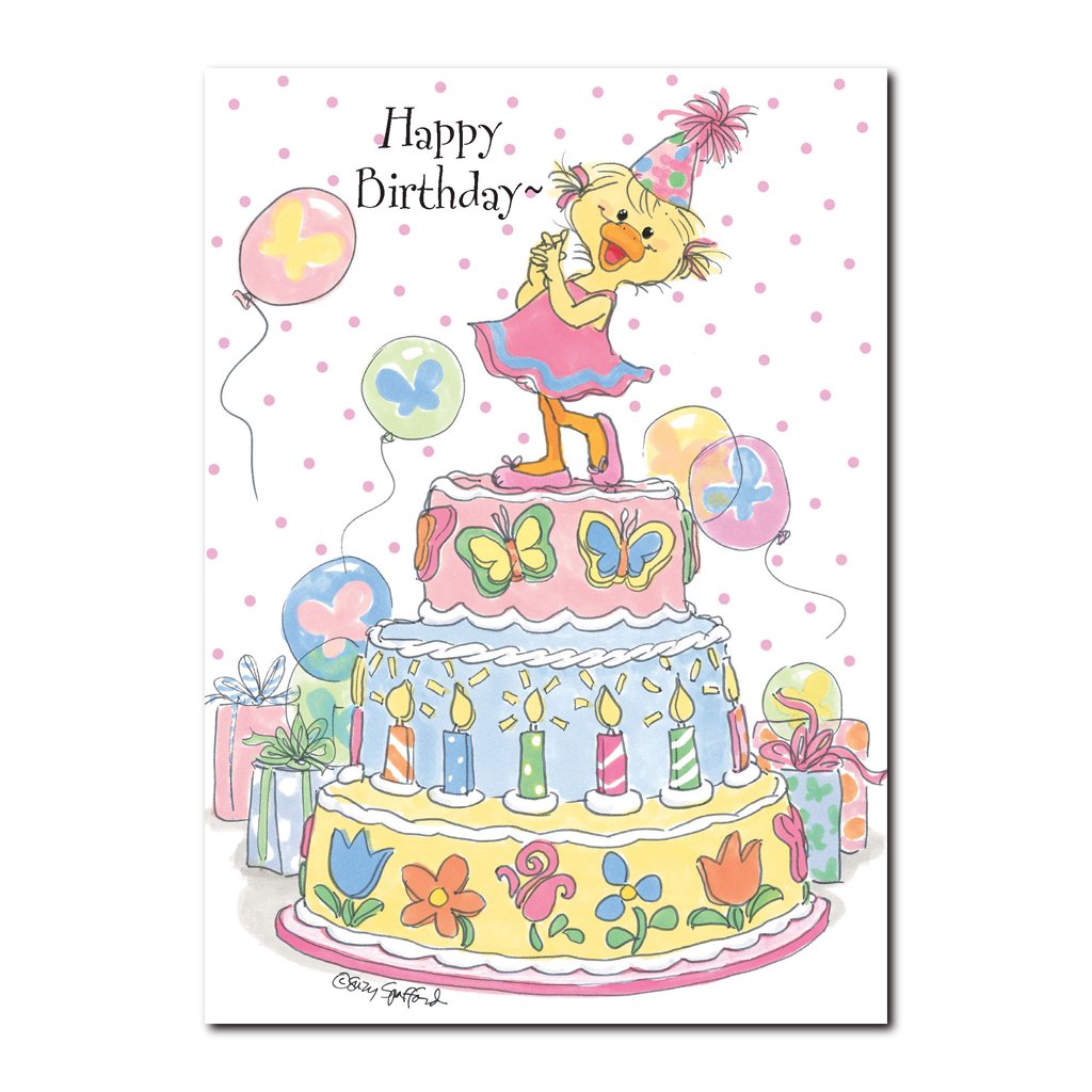 Polly Quacker feels so special on her birthday in this Happy Birthday greeting card from Suzy's Zoo.