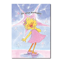 Suzy Ducken truly shines as the star of Duckport on this Happy Birthday greeting card from Suzy's Zoo.