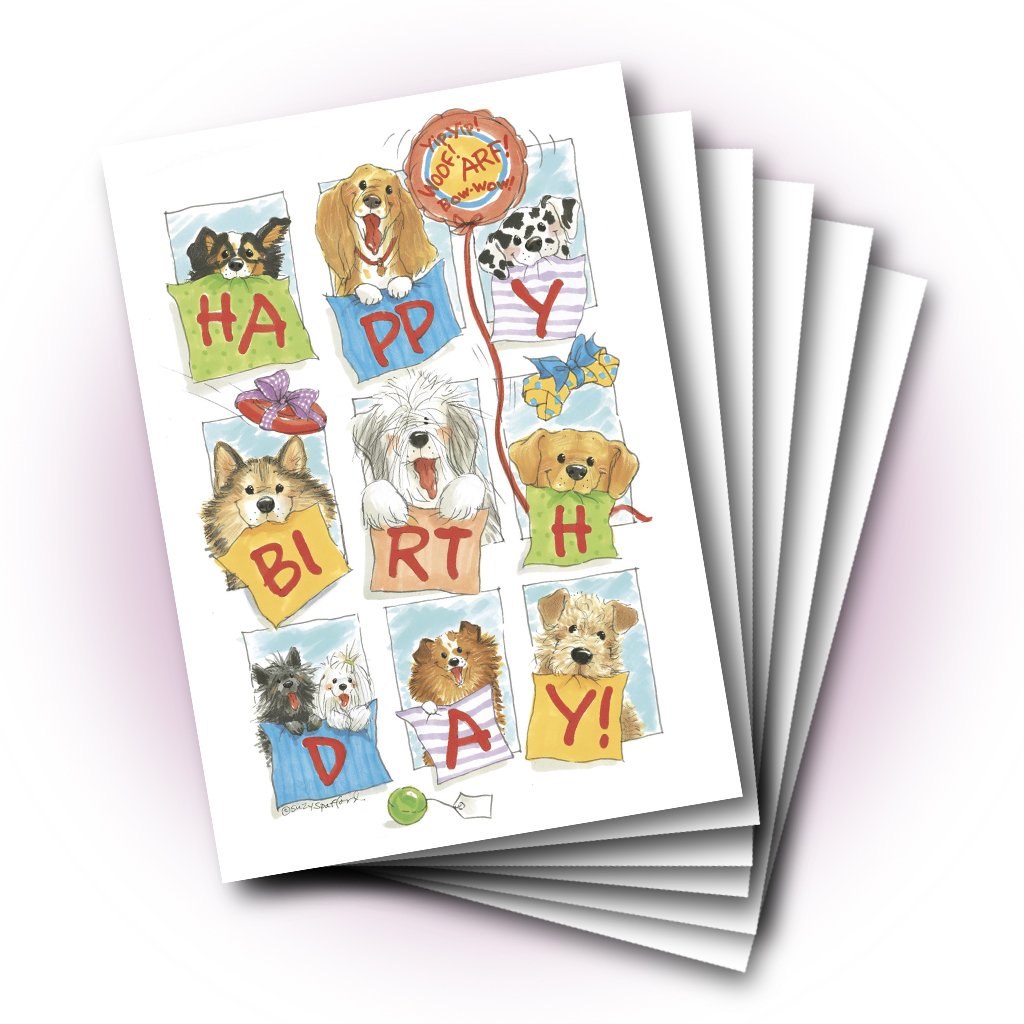 Dogs Window Birthday Greeting Card