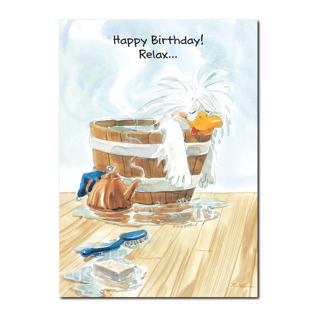 Jack Quacker agrees your birthday is a time to be pampered on this Happy Birthday greeting card from Suzy's Zoo.