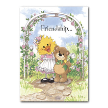 Suzy Ducken and her bear Willie know these flowers carry the message of friendship on this greeting card from Suzy's Zoo.