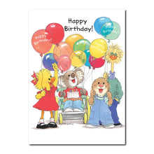 Kiley Koala celebrates his birthday with buddies Suzy Ducken, Ollie Marmot and D.J.Ducken on this Suzy's Zoo Birthday card.