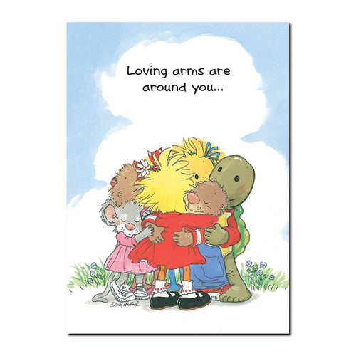 There is much love for all in Duckport, seen with the group hug in this friendship greeting card from Suzy's Zoo.