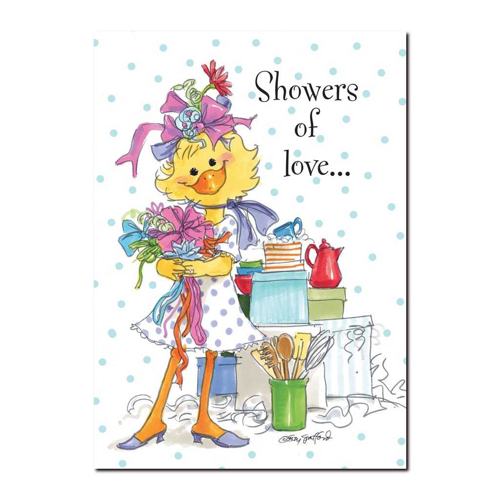 When Lizzie Ducken was a bride, she broke 3 ribbons on her shower gifts in this Suzy's Zoo wedding greeting card.