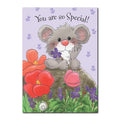 Herkimer has his own special spot in the garden where the violets bloom in this Happy Birthday greeting card from Suzy's Zoo.