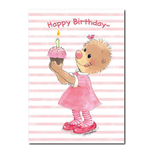 Emily Marmot loves to bake and prides herself in making a very special birthday cupcake in this Suzy's Zoo birthday card.