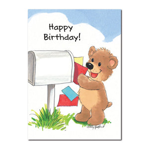 Homer Bear loves to receive mail from friends, especially on his birthday in this Suzy's Zoo happy birthday greeting card.