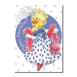 Suzy Ducken loves to play dress up with her sister Sally and friends Emily and Penelope in this Suzy's Zoo birthday card.
