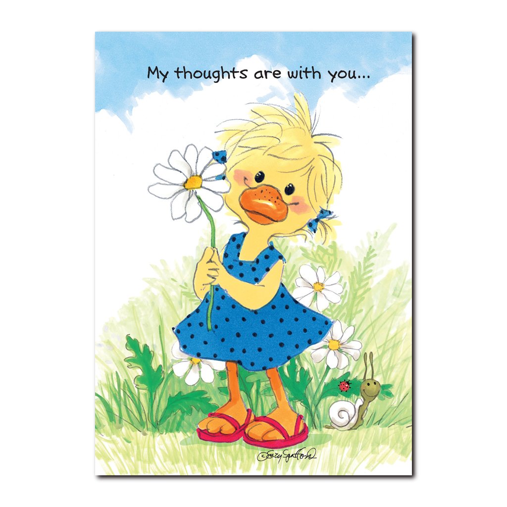 Polly Quacker loves daisies for their simplicity and meaning in this Suzy's Zoo friendship greeting card.