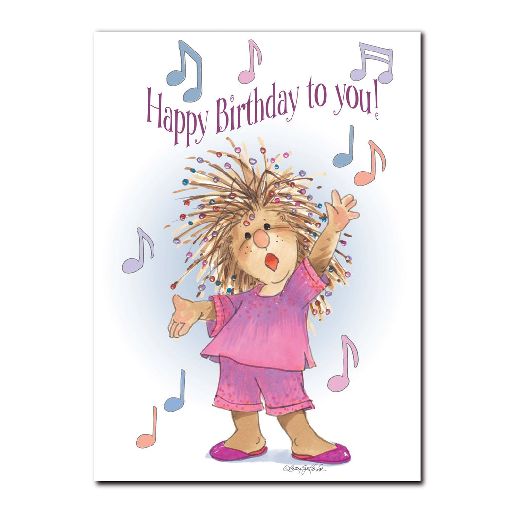Penelope loves to sing her special rendition of Happy Birthday on this birthday greeting card from Suzy's Zoo.