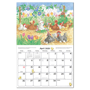 Suzy's zoo wall calendar spread featuring an example of the month of April for our 2020 wall calendar.