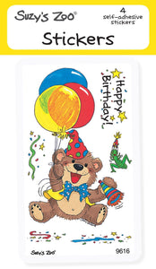Happy Birthday Bear Stickers (4-pack)