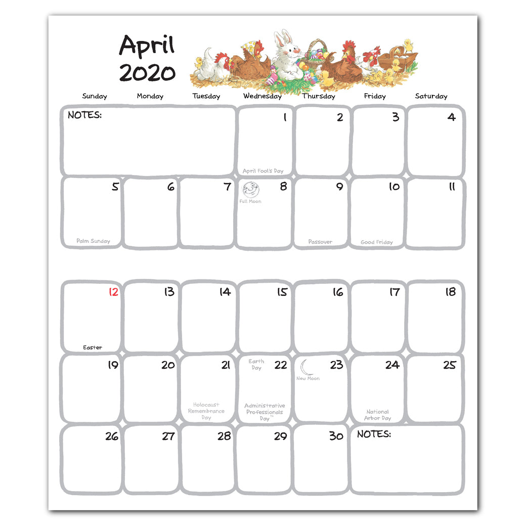 Inside the 2020 Suzy's Zoo pocket calendar for the month of April.